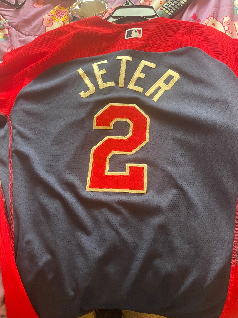 Majestic Jeter #2 Red and Navy Baseball Jersey